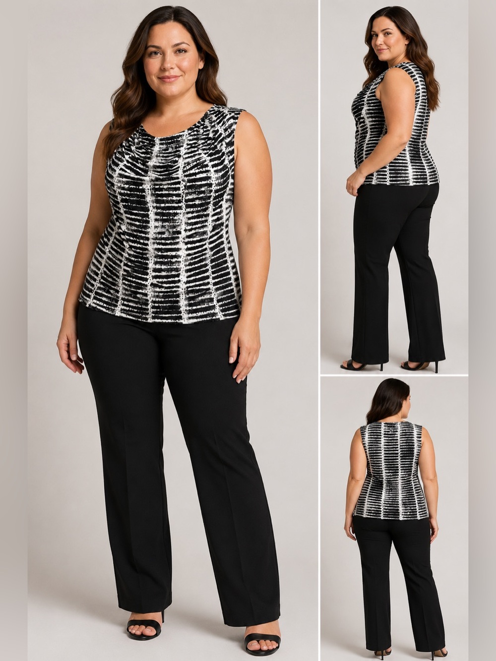 Worthington Stretch Cowl Neck Sleeveless Top Black White Size L